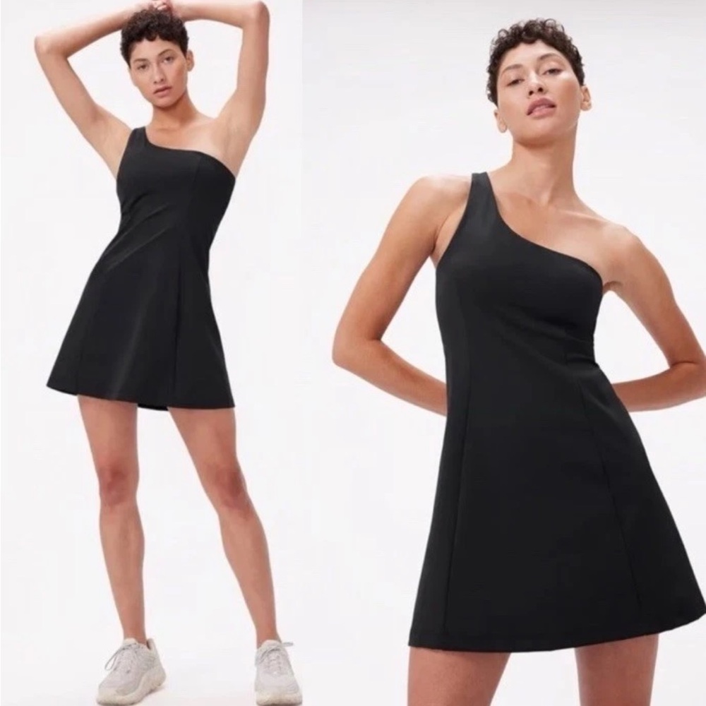 Outdoor Voices Small Black one shoulder strap shelf bra mini dress gym casual